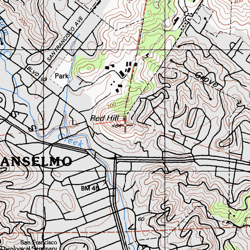 Topographic Map of Red Hill, CA