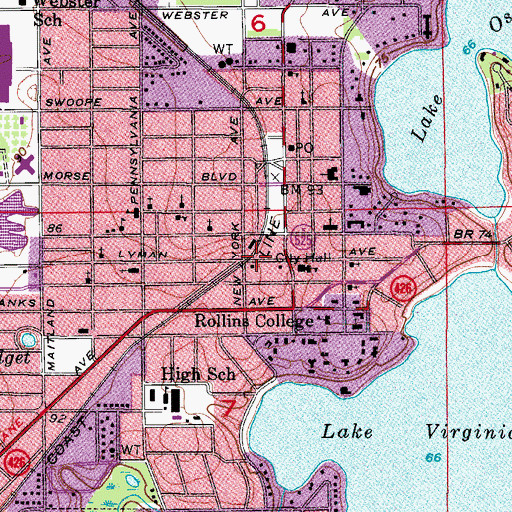 Topographic Map of Winter Park Fire Department, FL