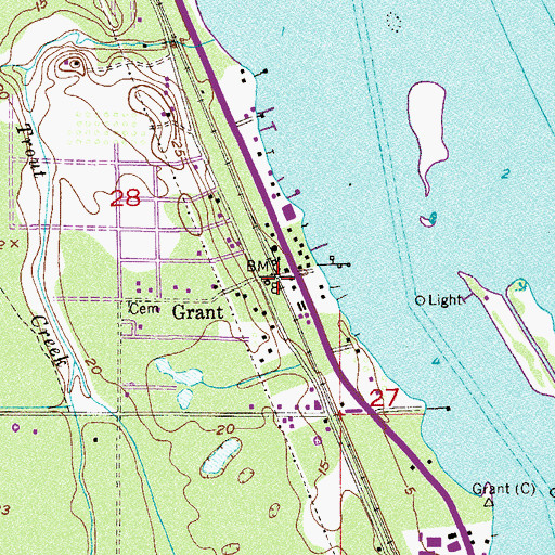 Topographic Map of Grant Fire Department Station 85 (closed), FL
