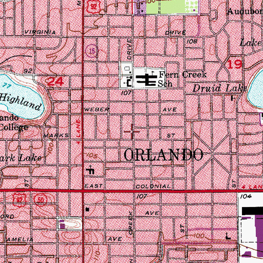 Topographic Map of Orlando Fire Department Station 4, FL