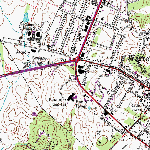 Topographic Map of Warrenton Volunteer Fire Department and Emergency Medical Services Station 1, VA