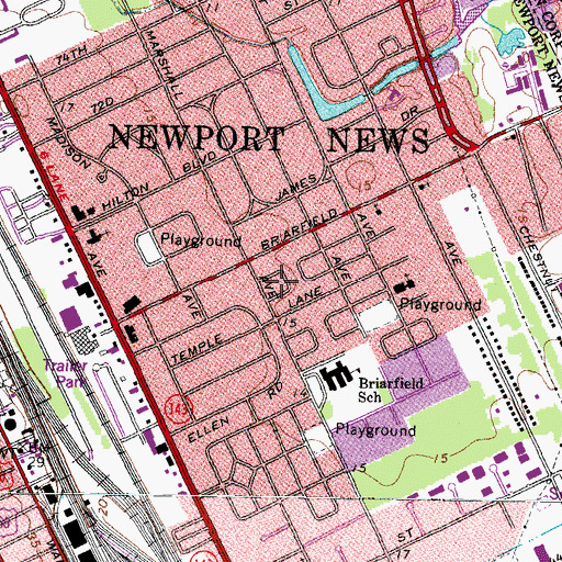Topographic Map of Newport News Fire and Emergency Medical Services Station 7, VA