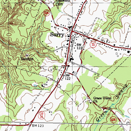 Topographic Map of Surry Volunteer Rescue Squad, VA