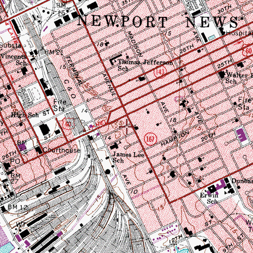 Topographic Map of Newport News Police Department, VA