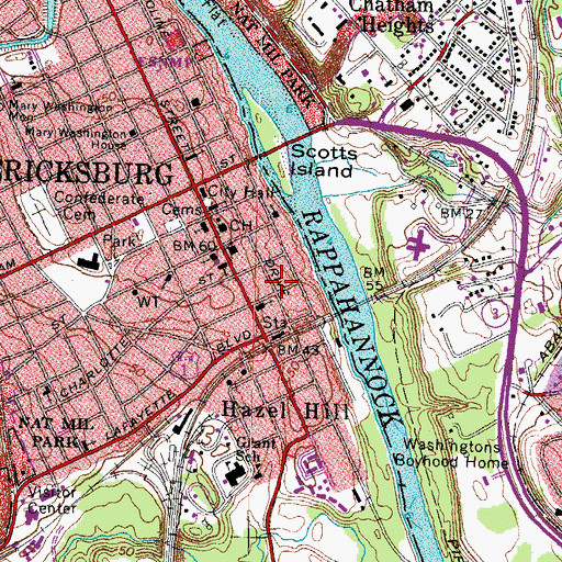 Topographic Map of Fredericksburg Police Records, VA