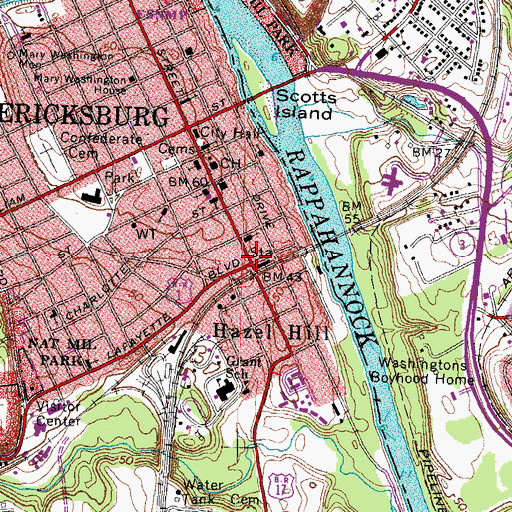 Topographic Map of Fredericksburg Police Narcotic Division, VA