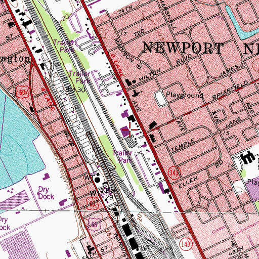Topographic Map of Newport News Police Department - South Precinct, VA