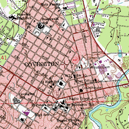 Topographic Map of Covington Fire Department, LA