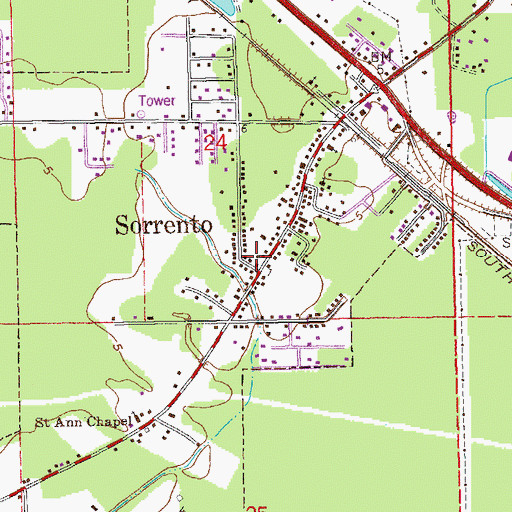 Topographic Map of Sorrento Volunteer Fire Department, LA