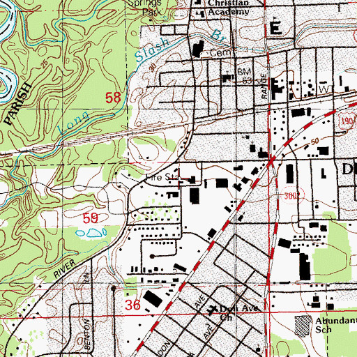 Topographic Map of Denham Springs Fire Department Station 1, LA