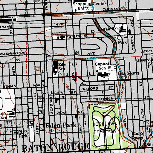 Topographic Map of Baton Rouge Fire Department Station 6, LA