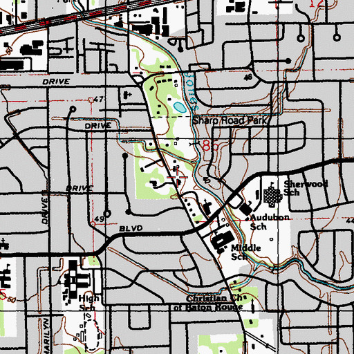 Topographic Map of Baton Rouge Fire Department Station 13, LA