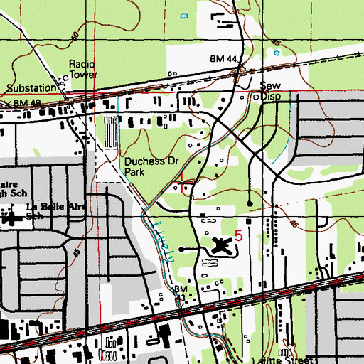 Topographic Map of Baton Rouge Fire Department Station 18, LA