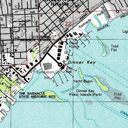 Topographic Map of Miami Police Department - Dinner Key Substation, FL