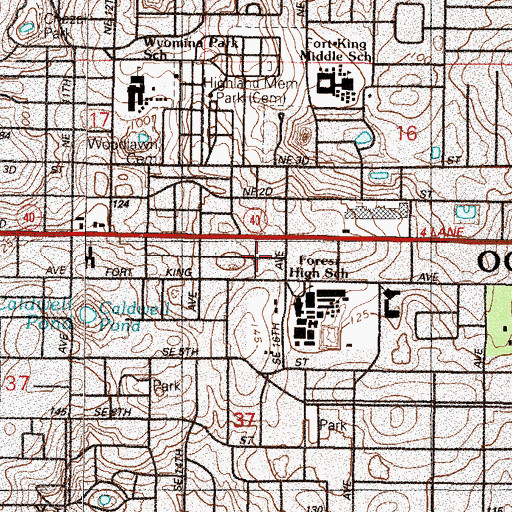 Topographic Map of Ocala Police Department East District, FL