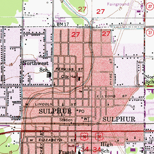 Topographic Map of Sulphur Police Department, LA