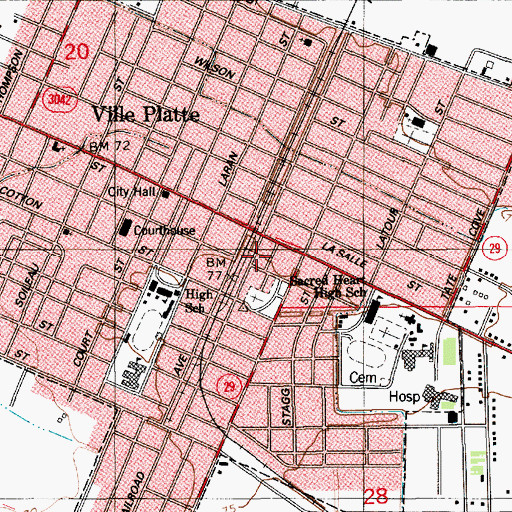 Topographic Map of Ville Platte Police Department, LA