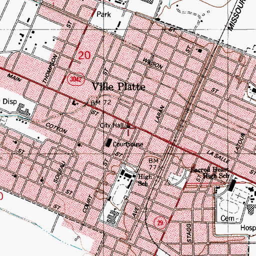 Topographic Map of Evangeline Parish Police Jury, LA
