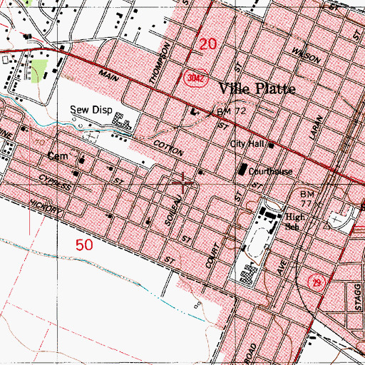 Topographic Map of Evangeline Parish Sheriff's Office, LA
