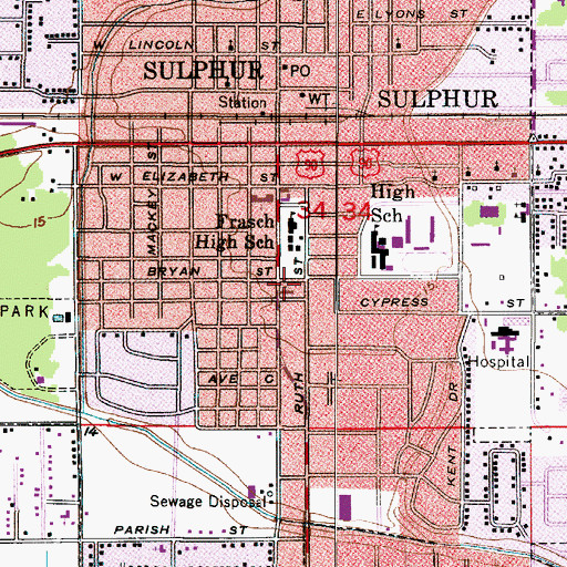 Topographic Map of Sulphur City Marshal's Office, LA