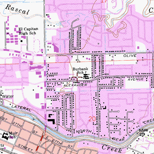 Topographic Map of Luther Burbank Elementary School, CA