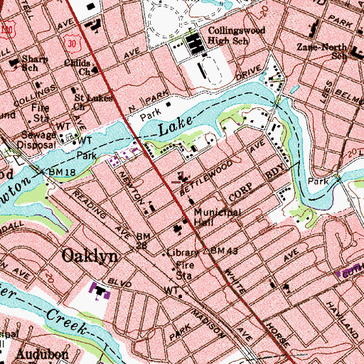 Topographic Map of Oaklyn Post Office, NJ