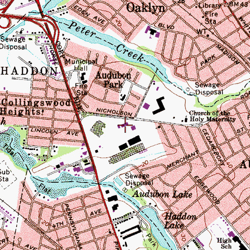 Topographic Map of Audubon Boro Hall, NJ