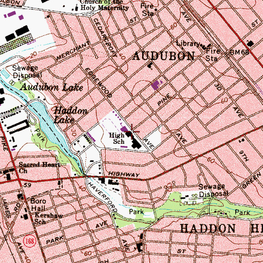Topographic Map of Audubon High School, NJ