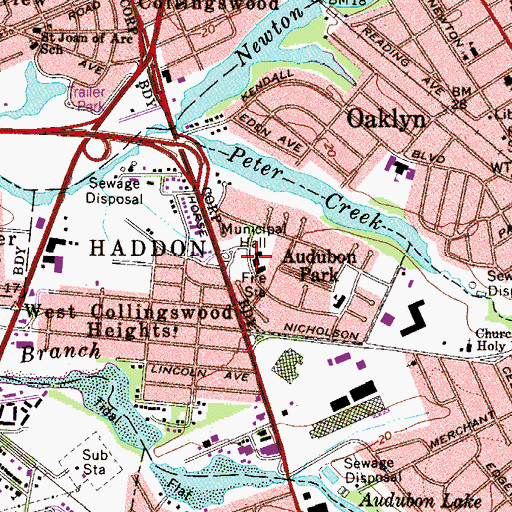 Topographic Map of Audubon Park Boro Hall, NJ