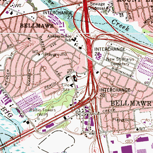 Topographic Map of Bellmawr Park Elementary School, NJ