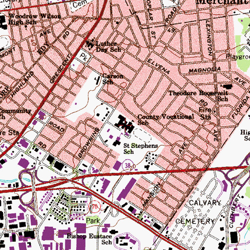 Topographic Map of Camden County Vocational Technical School, NJ