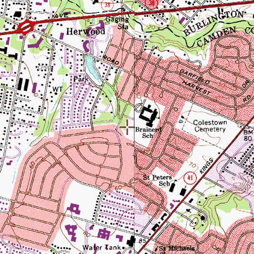 Topographic Map of Carusi Middle School, NJ