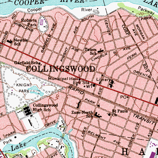 Topographic Map of Collingswood Borough Hall, NJ