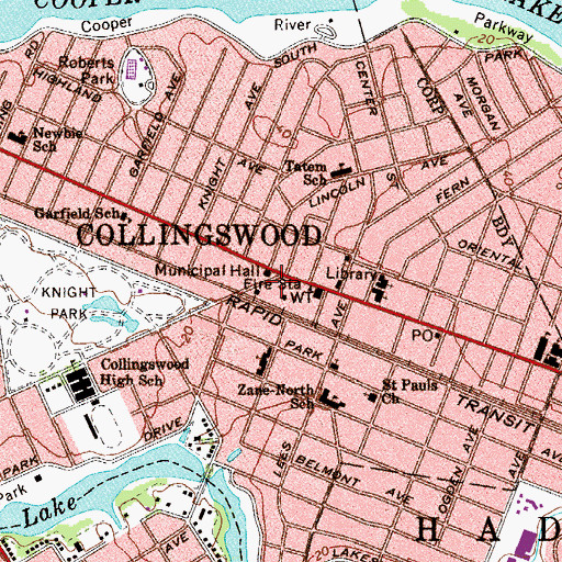 Topographic Map of Collingswood Fire Department, NJ