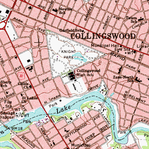 Topographic Map of Collingswood Middle School, NJ