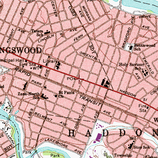 Topographic Map of Collingswood Post Office, NJ