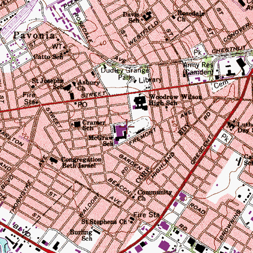 Topographic Map of East Camden Middle School, NJ