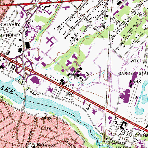 Topographic Map of Garden State Pavillions Shopping Center, NJ
