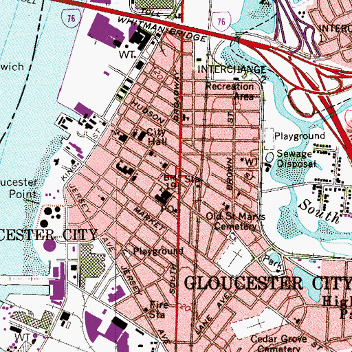 Topographic Map of Gloucester City Company 1 Fire Station, NJ