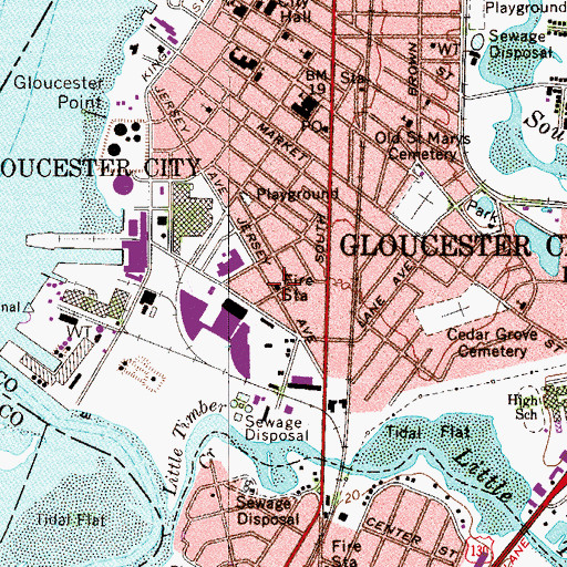 Topographic Map of Gloucester City Fire Department Station 52, NJ