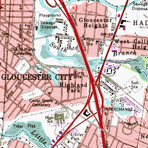 Topographic Map of Gloucester City Company 3 Fire Station, NJ