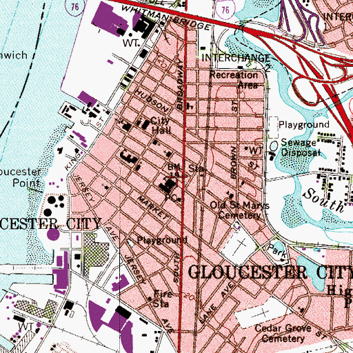 Topographic Map of Gloucester City Court House, NJ