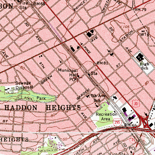 Topographic Map of Haddon Heights Post Office, NJ
