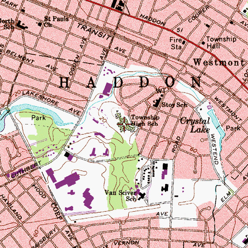 Topographic Map of Haddon Township School, NJ