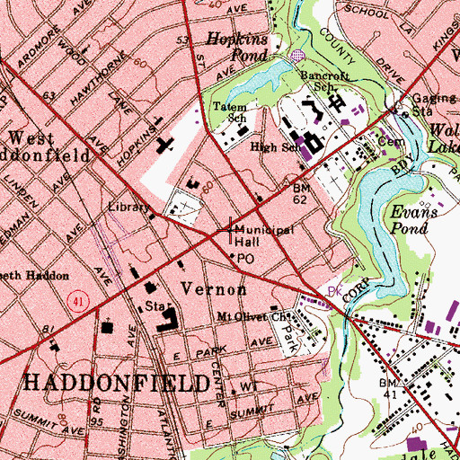 Topographic Map of Haddonfield Boro Hall, NJ
