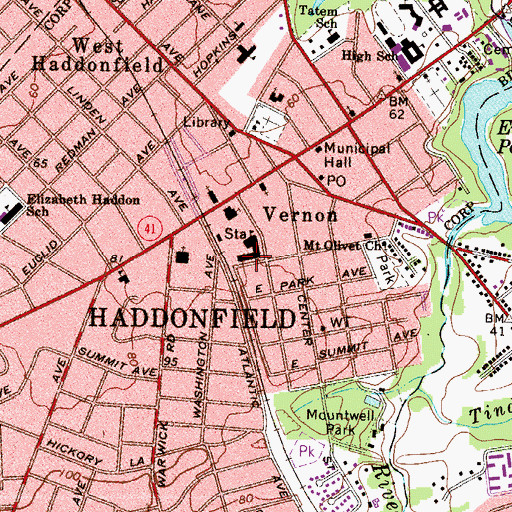 Topographic Map of Haddonfield Middle School, NJ