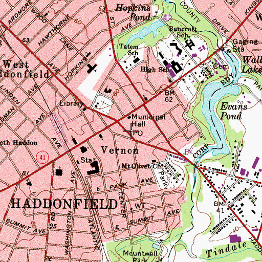 Topographic Map of Haddonfield Post Office, NJ