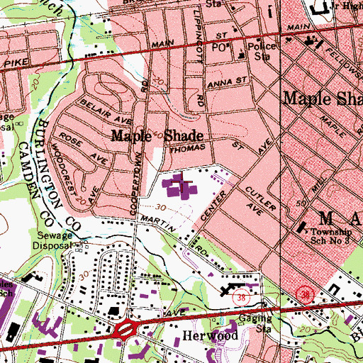 Topographic Map of Maple Shade High School, NJ