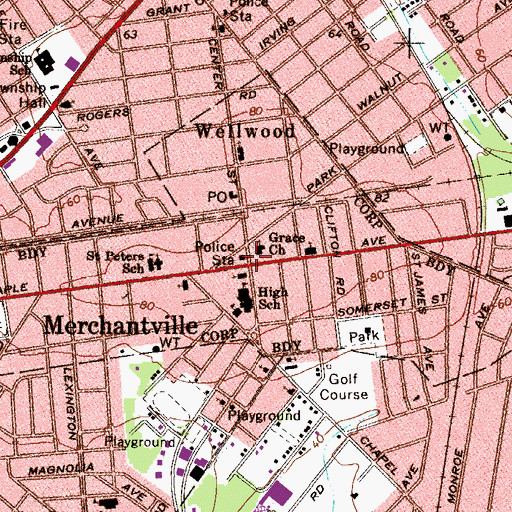 Topographic Map of Merchantville Boro Hall, NJ