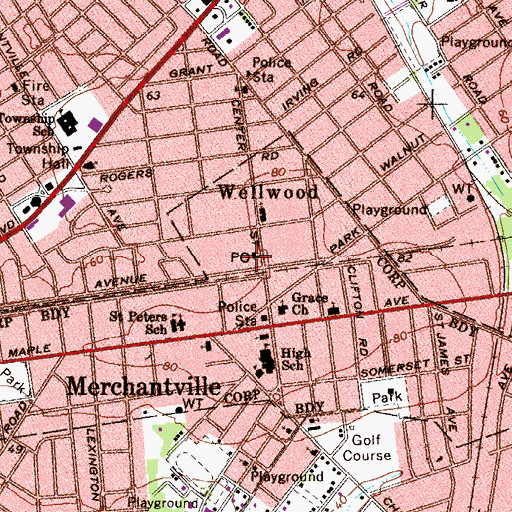 Topographic Map of Merchantville Post Office, NJ